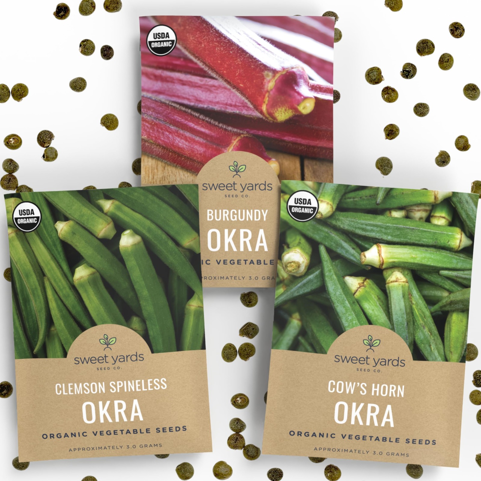 Organic Okra Lovers Seeds Variety Pack – 3 Individual Packs – variety pack