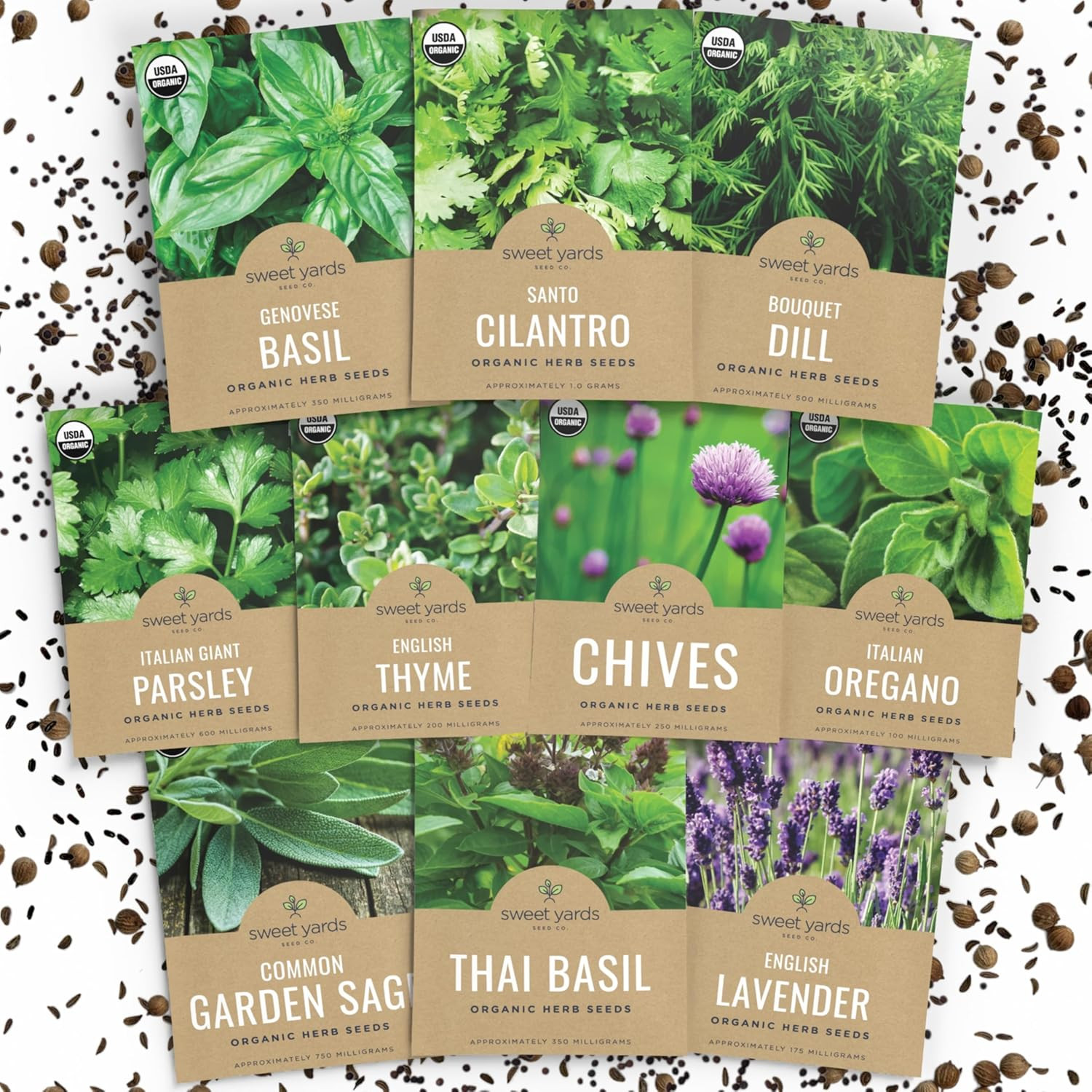 Organic Herb Seeds Variety Pack – 10 Individual Packs – 2026 Season – Basil, Cil
