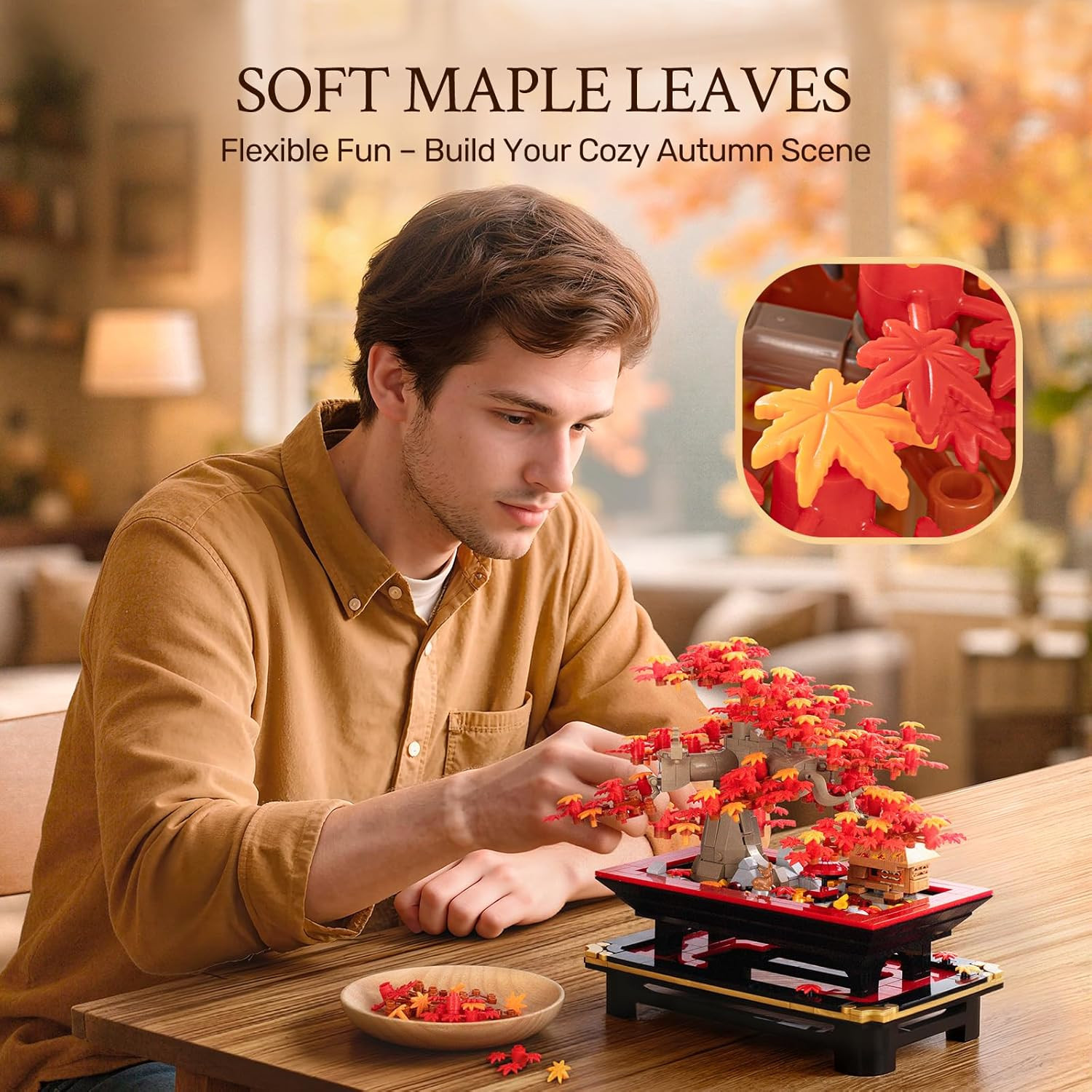 Wise Block Japanese Red Maple Bonsai Tree Building Set for Adults, 900 PCS Botan