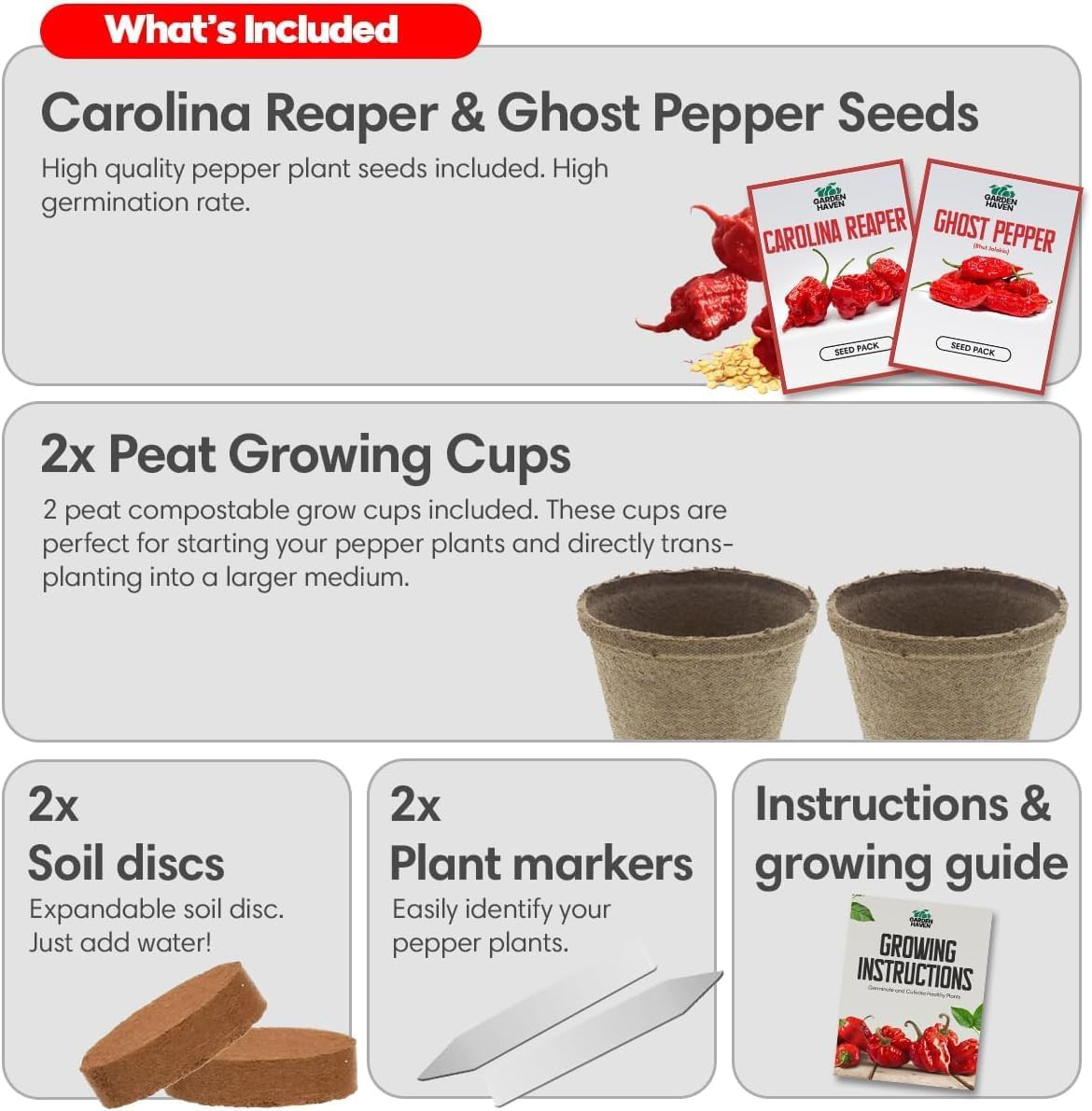 Carolina Reaper Ghost Pepper Grow Kit – All in One Starter Grow Kit – Bhut Jolok