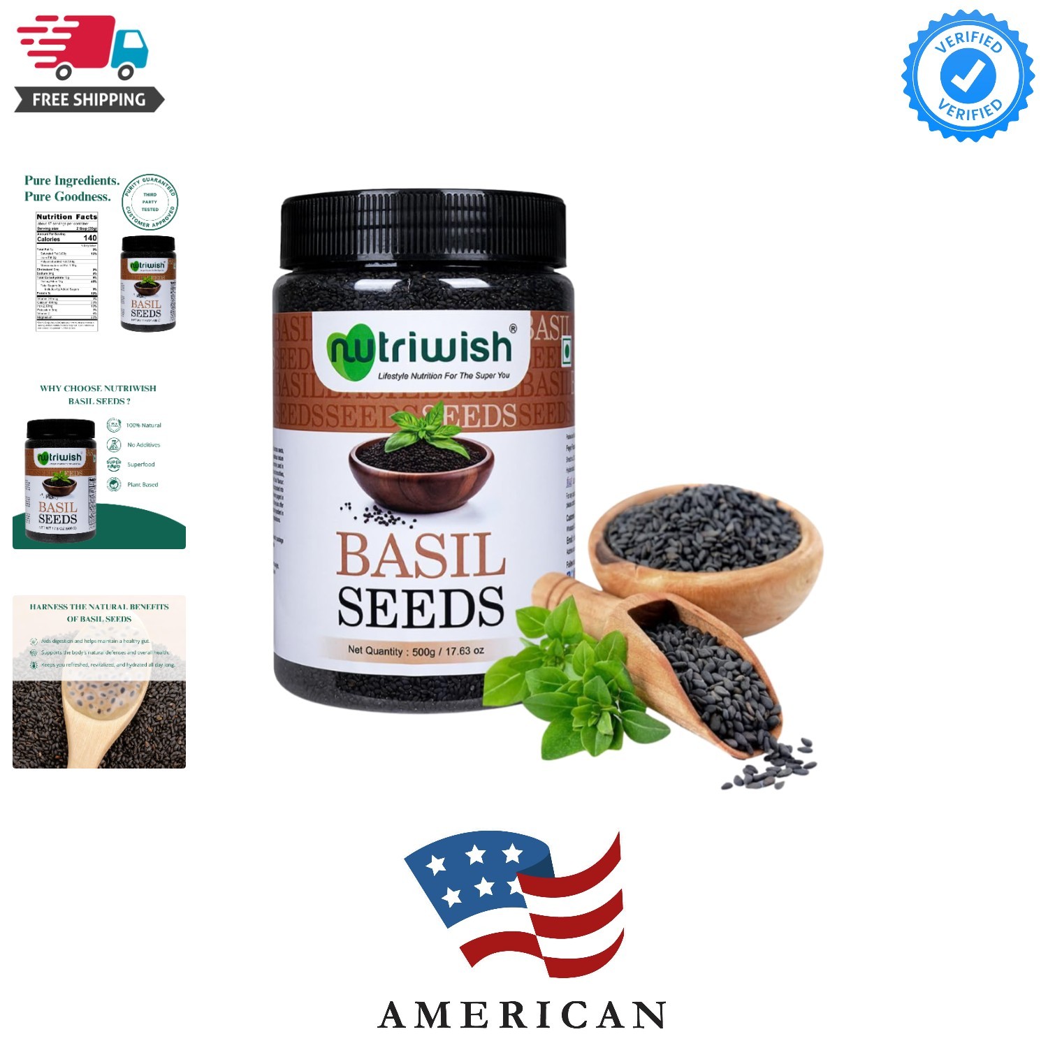 Basil Seeds 17.6 oz 500 g | 100% Natural, Raw & Gluten-Free | Perfect for Smo…