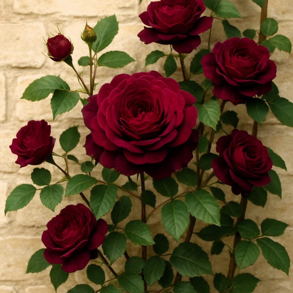5 BURGUNDY CLIMBING ROSE Red Rosa Bush Vine Climber Fragrant Flower Seeds