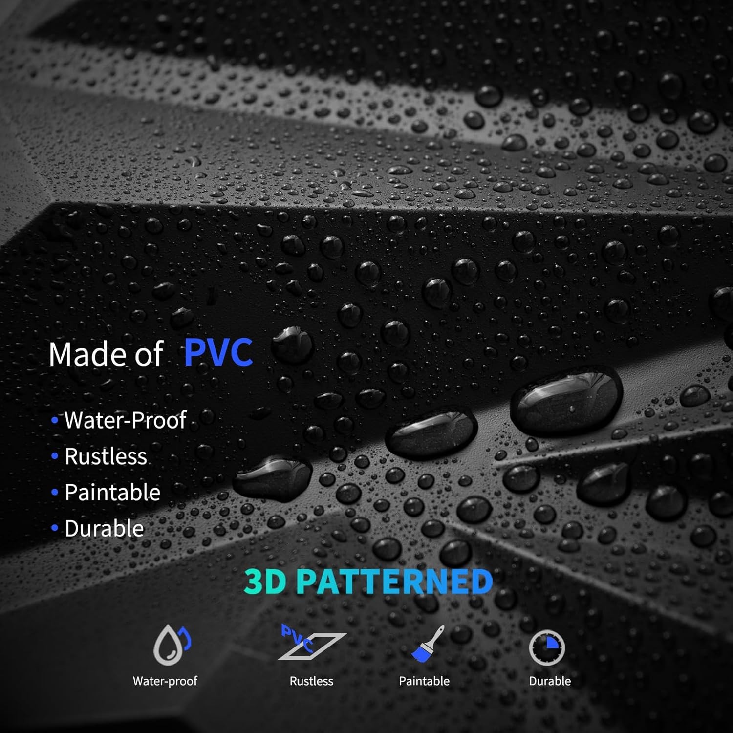 3D Wall Panels Diamond Textured 33 Pack Black 12×12 32 Sq Ft