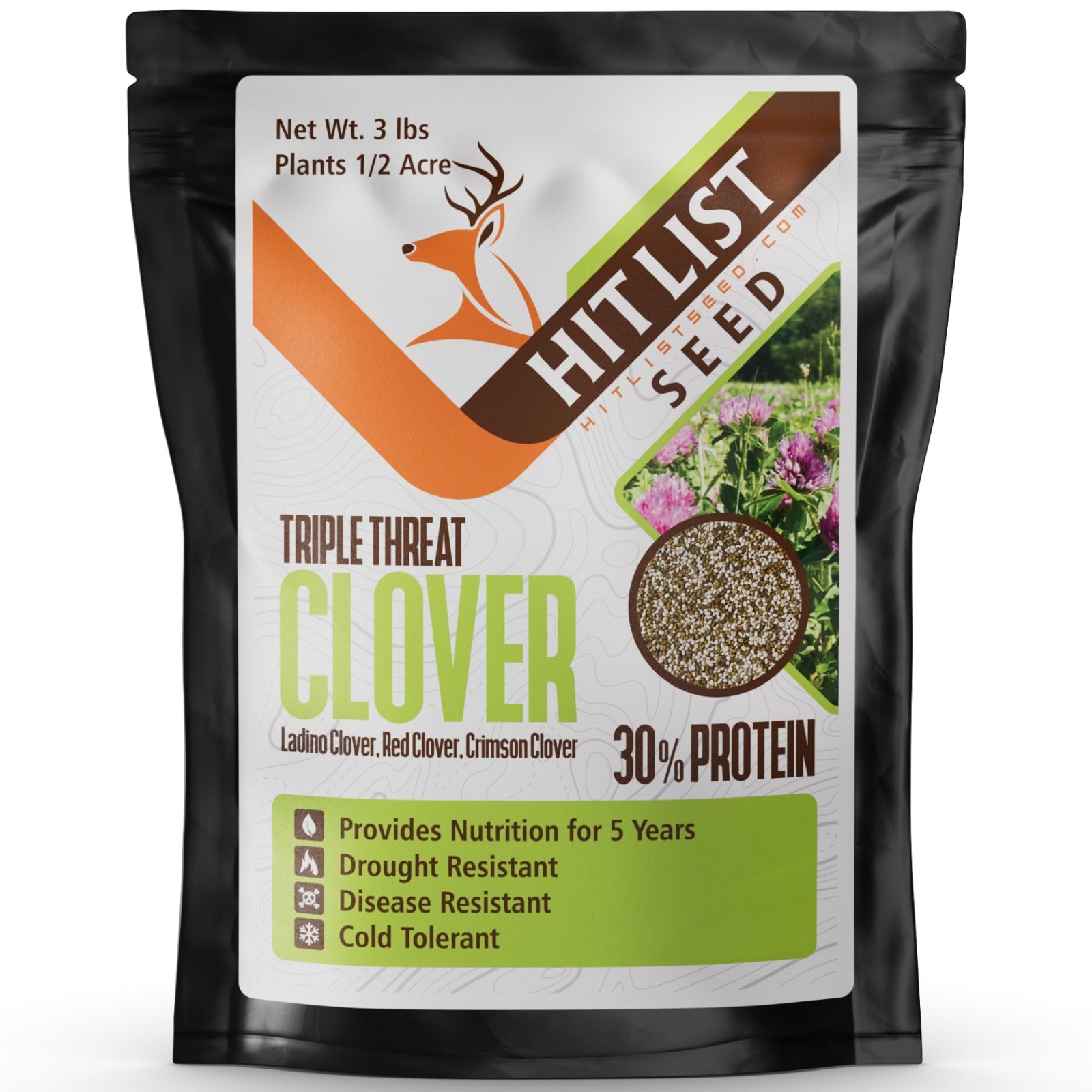 Triple Threat Clover Seeds for Deer – Perennial Food Plot Seed Mix – 3 lbs for Y