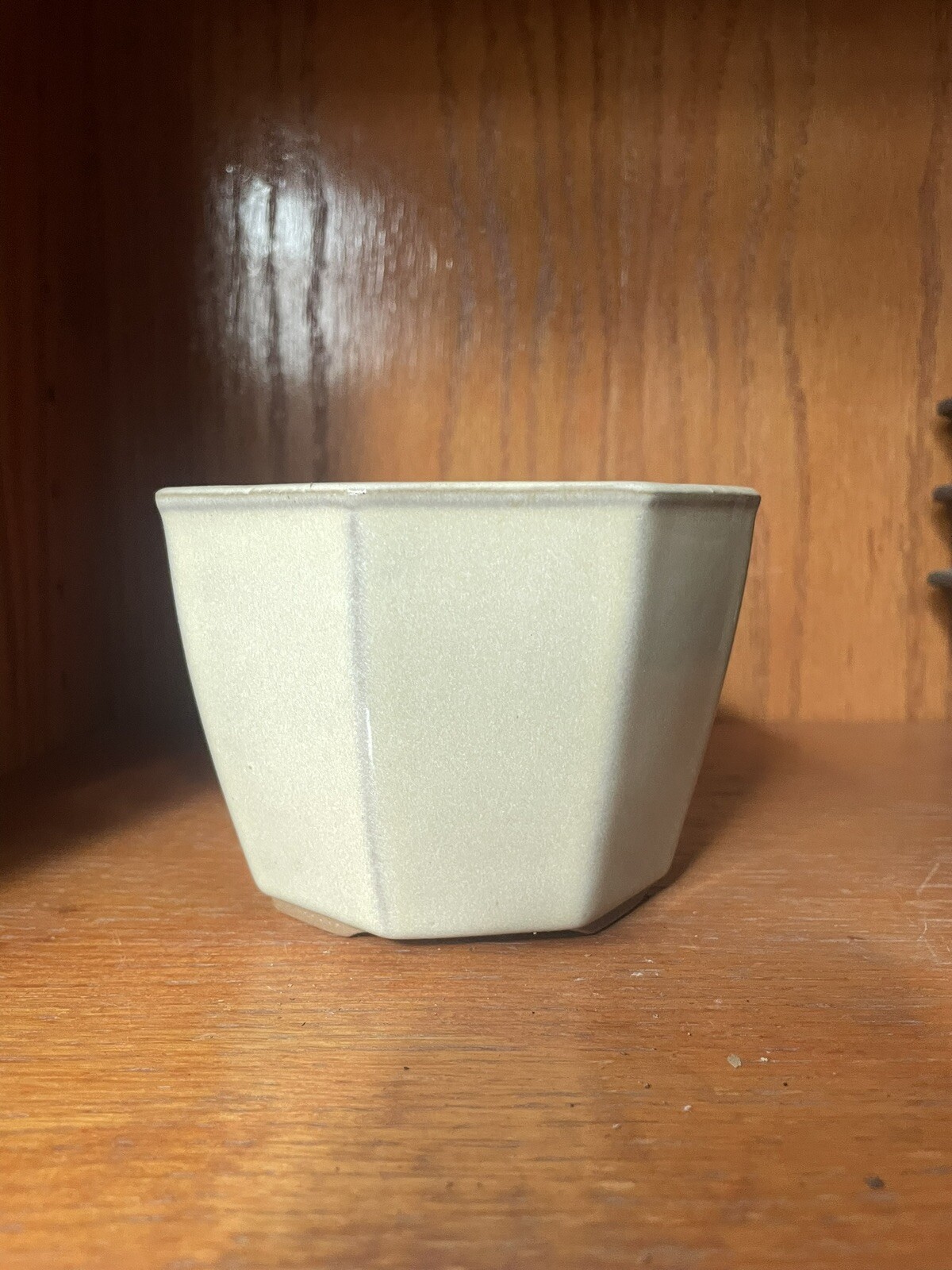 Japanese Hexagon Beige Glazed Bonsai Pot Shohin Kumono 4.5”x4.5”x3” Kyohdoh