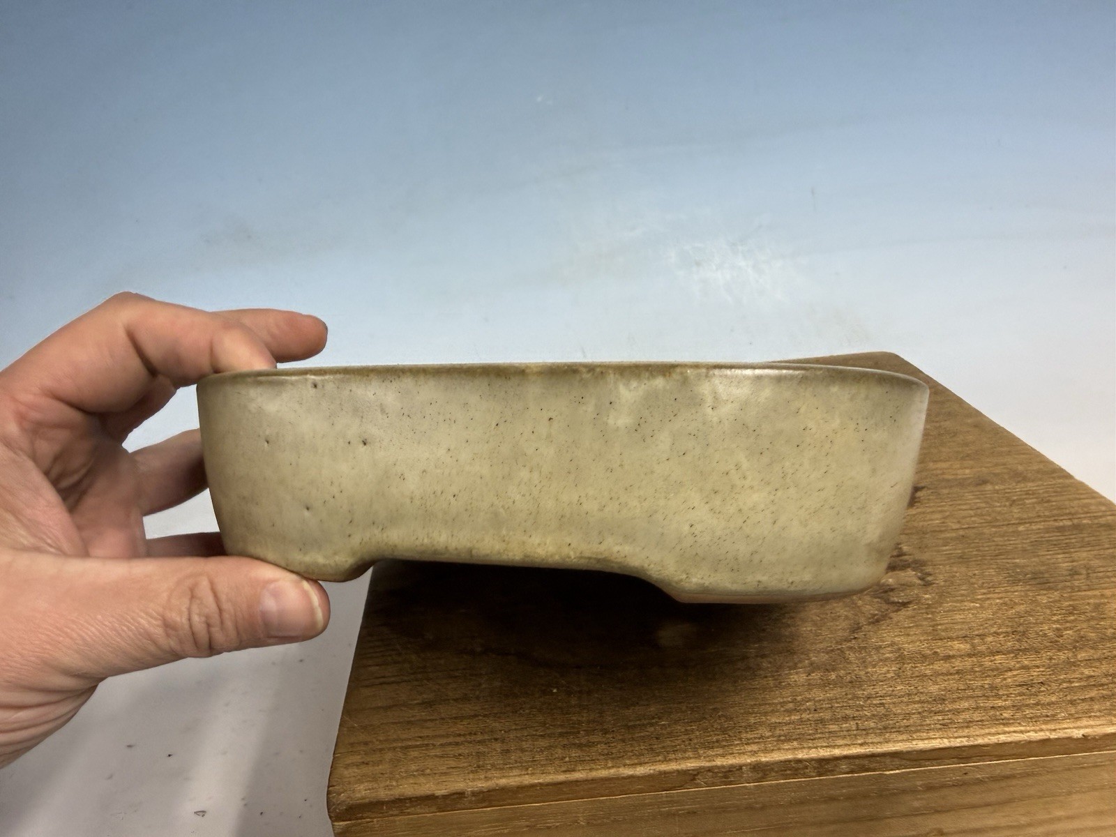 Cream Glazed Shohin Size Tokoname Bonsai Tree Pot By Yamafusa 7 3/4” Patina!!!