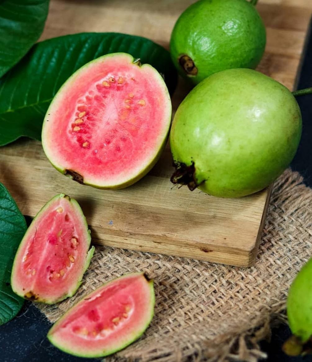 50pcs Tropical Strawberry Guava Pink Seeds – Exotic Flavor Medley green