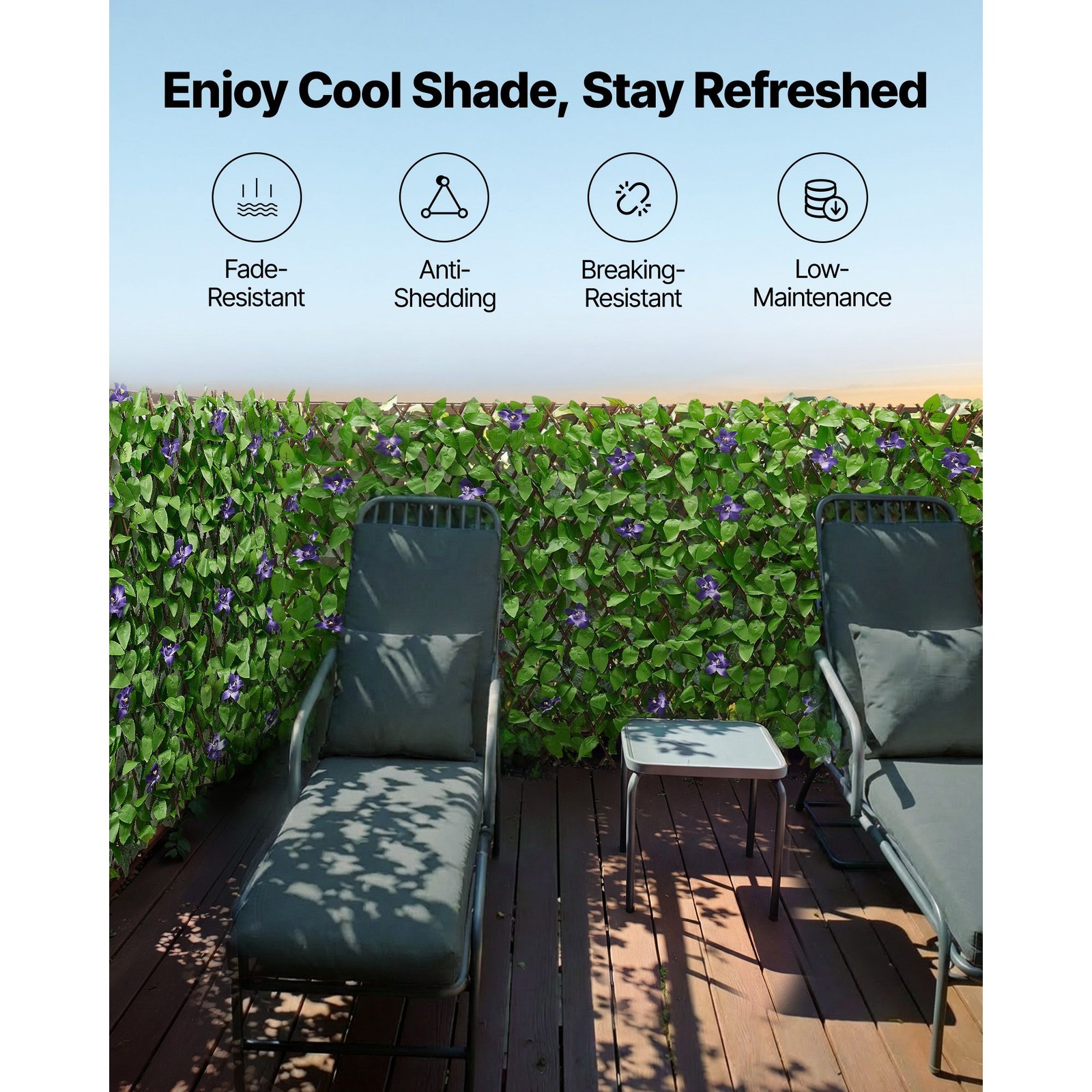 Expandable Artificial Ivy Privacy Screen with Zip Ties for Patio