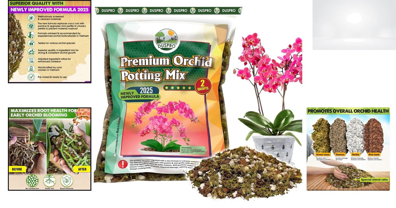 Orchid Potting Mix 2QT with Forest Moss Pine Bark Perlite Pumice Drainage Ind…