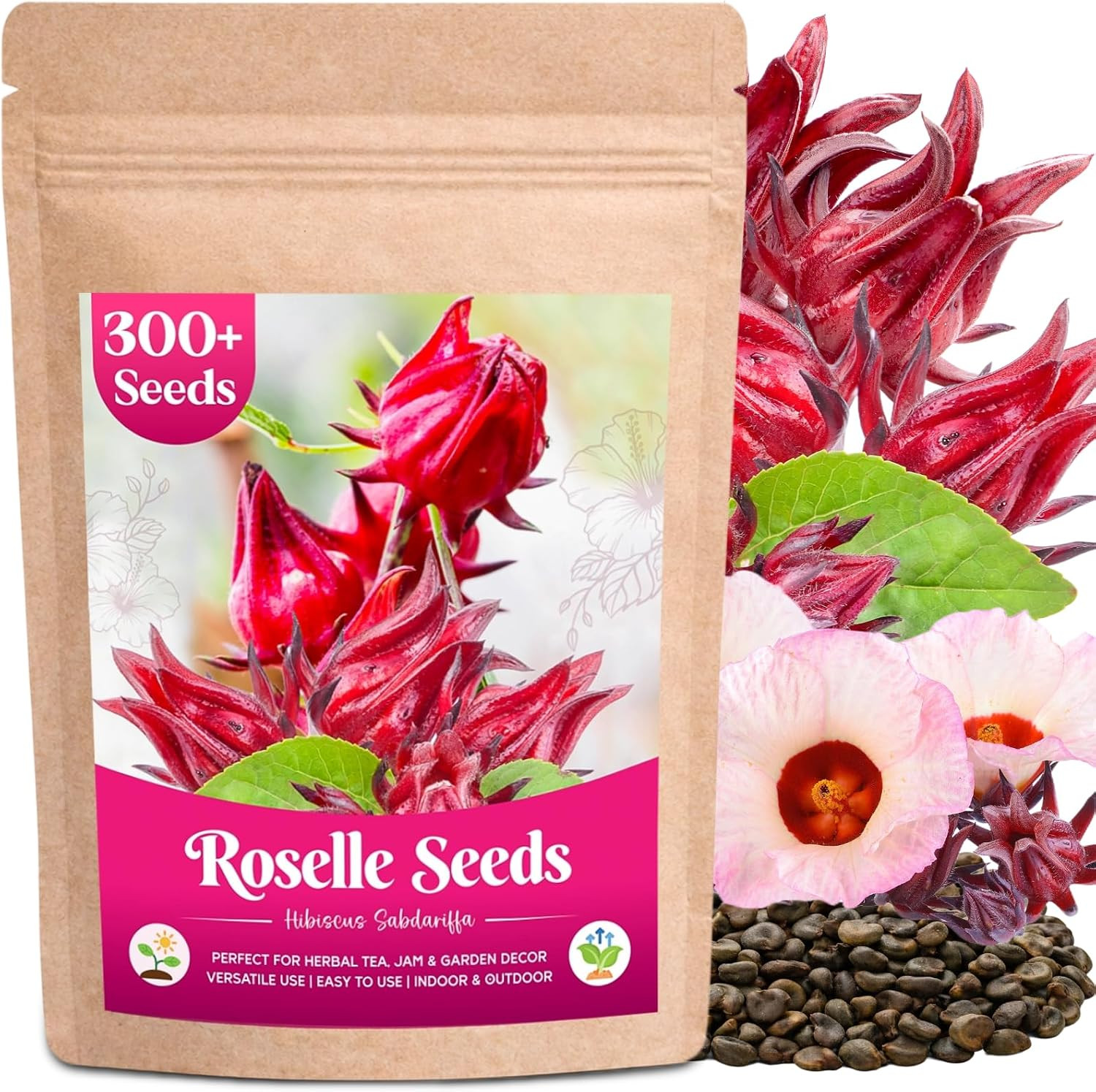 300+ Roselle Seeds for Planting – Hibiscus Sabdariffa, Jamaican Sorrel Seeds