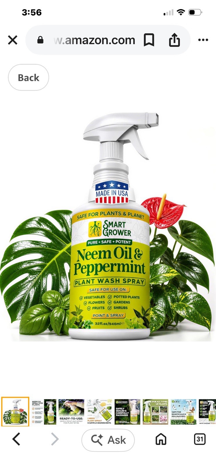 Neem Oil Spray for Plants with Peppermint Oil, Natural Plant Wash Made for In…