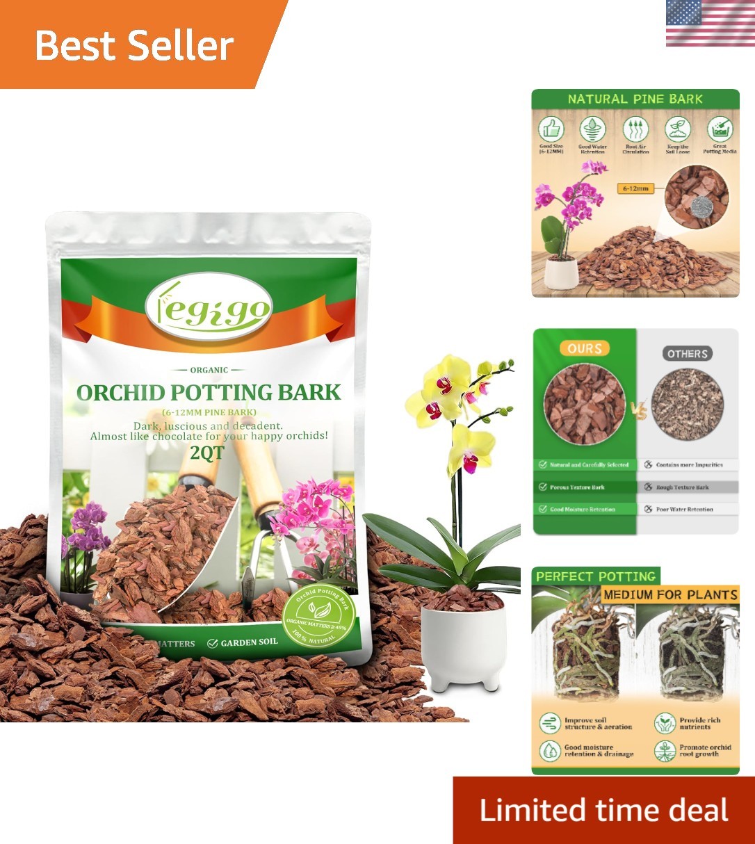 2 Quarts Organic Orchid Potting Bark- All Natural Orchid Bark Potting Mix Pin…