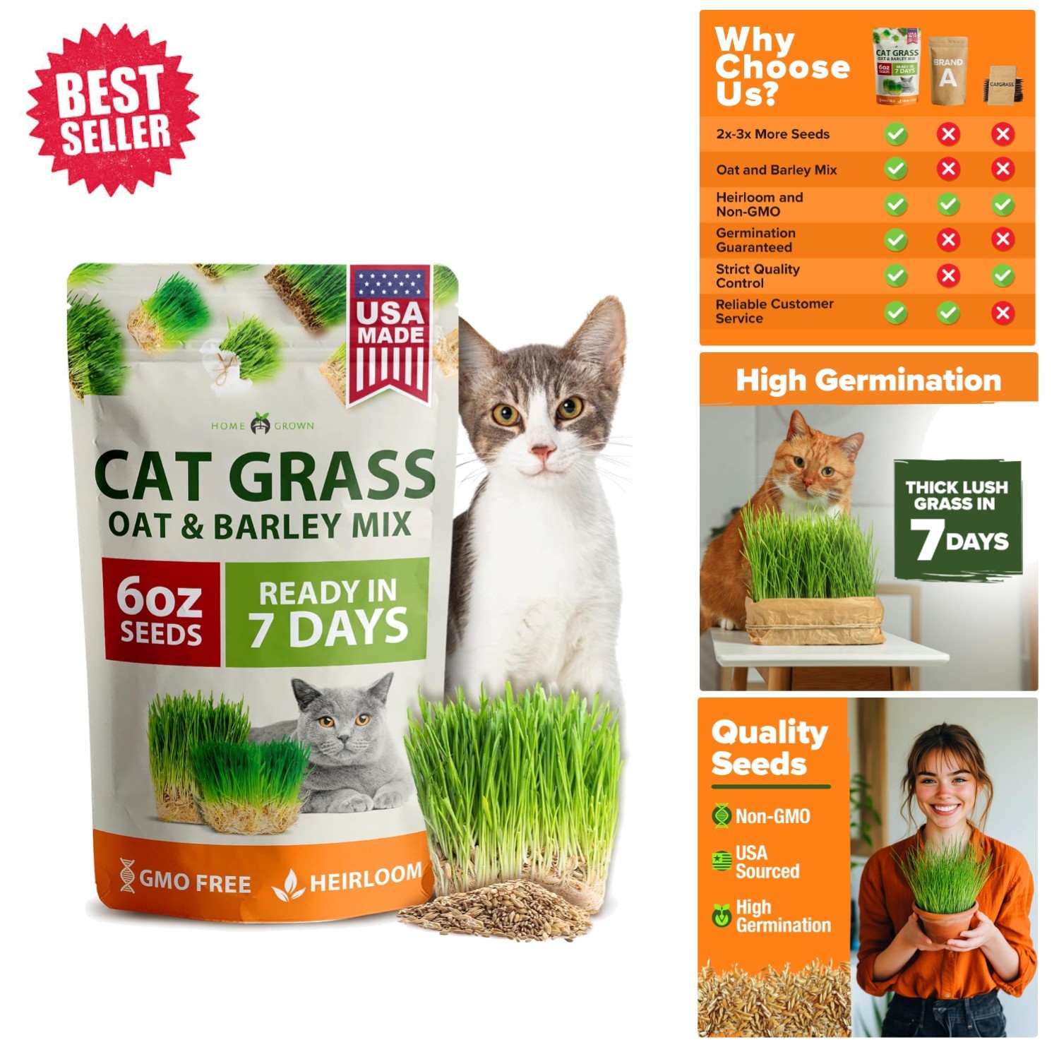 Pet-Friendly 6 oz Cat Grass Seeds – Nutritious Barley & Oat Mix, Perfect Gift
