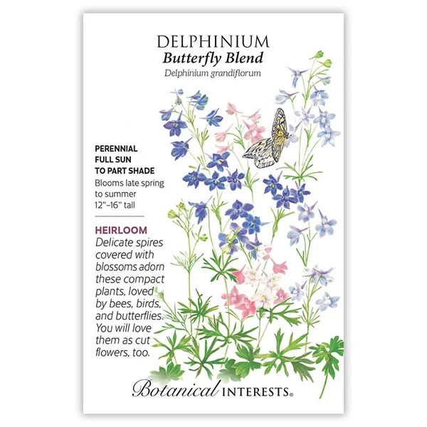 Botanical Interests Delphinium Butterfly Blend Perennial Flower Seeds Part Shade