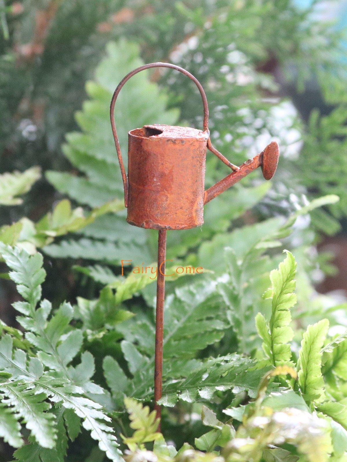 Vintage Rustic Watering Can Pick Miniature Fairy Garden Decor Dollhouse Craft