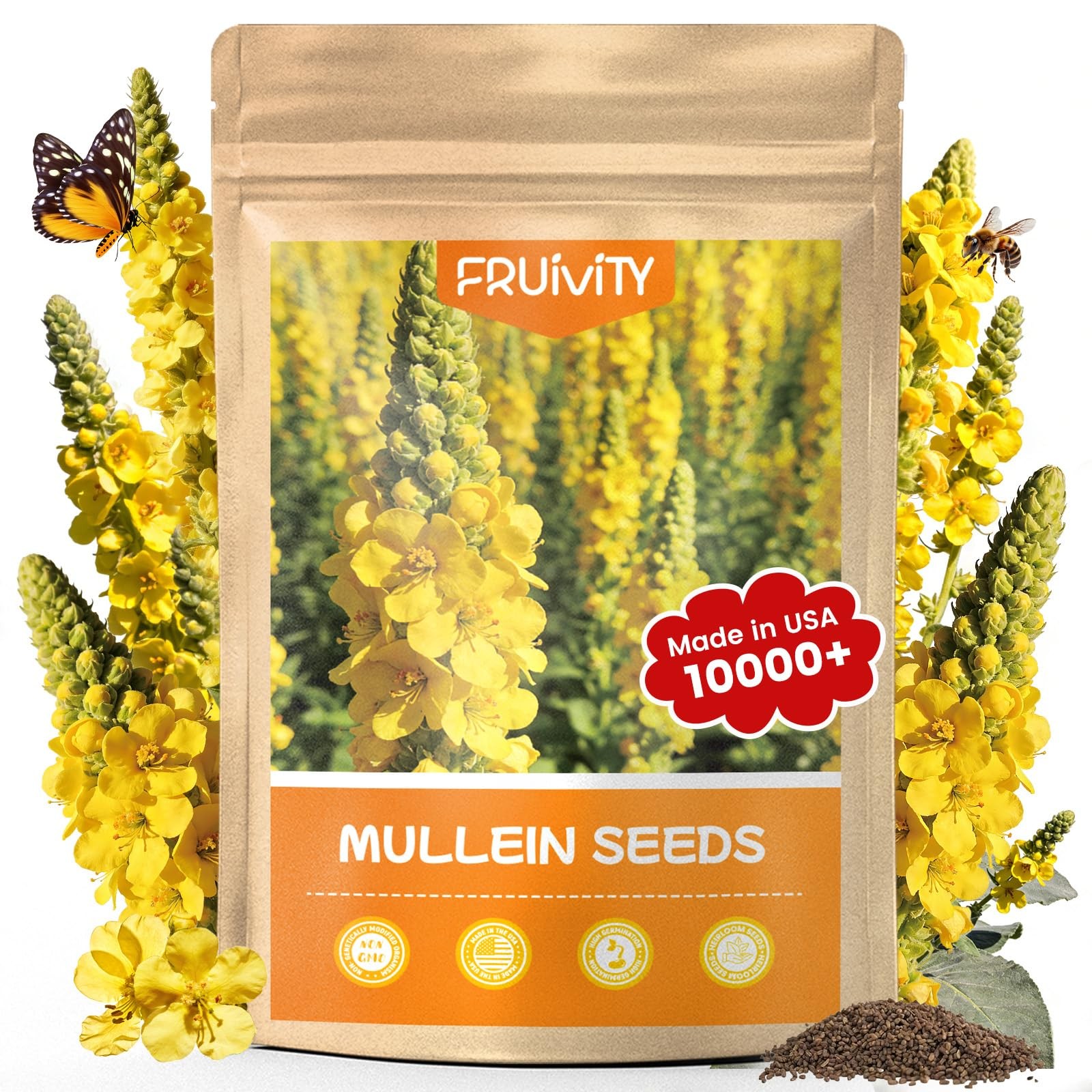 Fruivity 10,000+ Mullein Seeds for Planting(Verbascum Thapsus), yellow