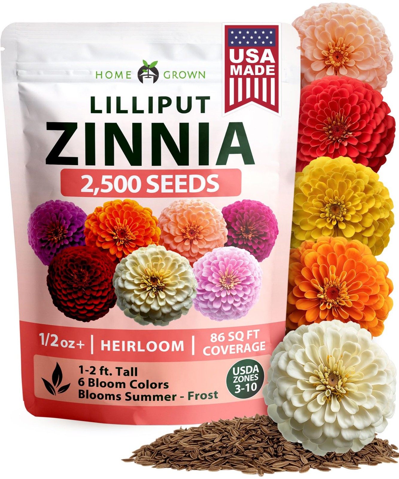 HOME GROWN Zinnia Lilliput Mix Flower Seeds for Planting Spring 2026 – 2500 S…