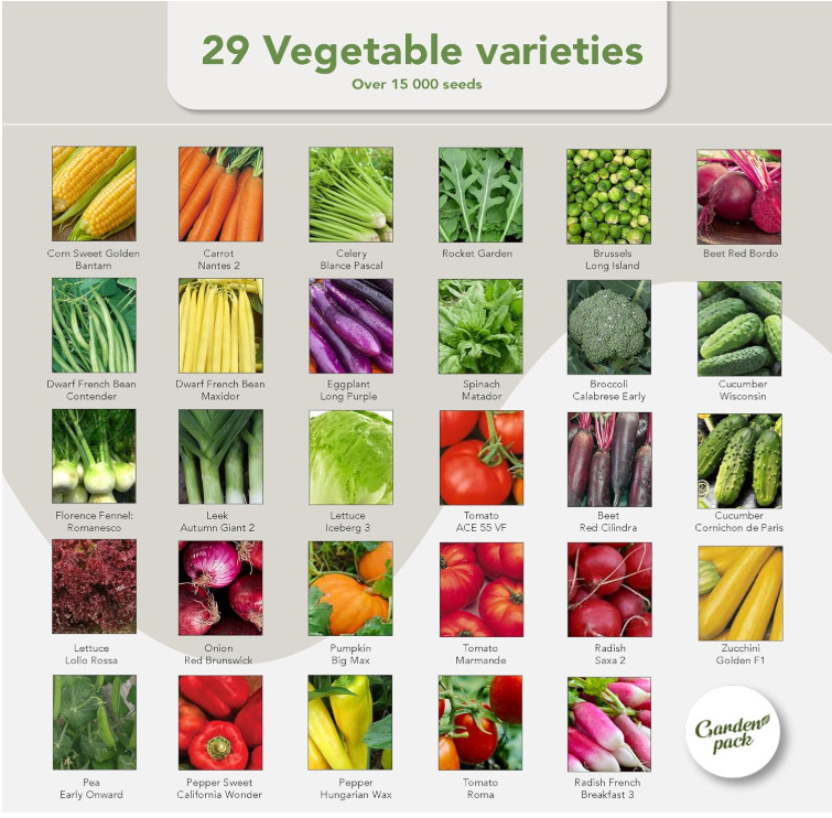 Garden Seeds Pack – 50 Varieties of Herb, Flower & Vegetable, 25,000 Non-GMO