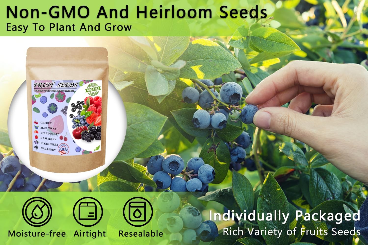 Mixed Fruit Seeds for Planting: 1100pcs Strawberry, Raspberry, Blueberry & More
