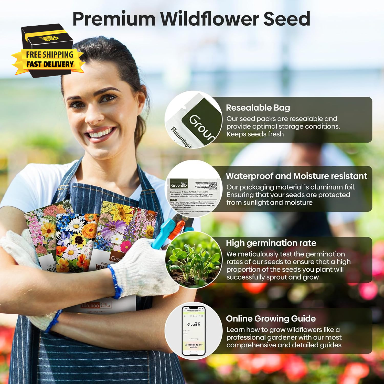 Wildflower Seeds Mix 25,000+, 24 Varieties Perennial & Annual Seeds,1 Oz, for Hu