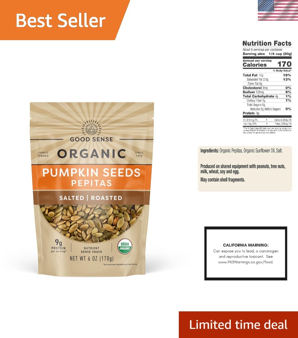 Crispy Organic Roasted & Salted Pumpkin Seeds – Healthy 6 Oz Snack Choice
