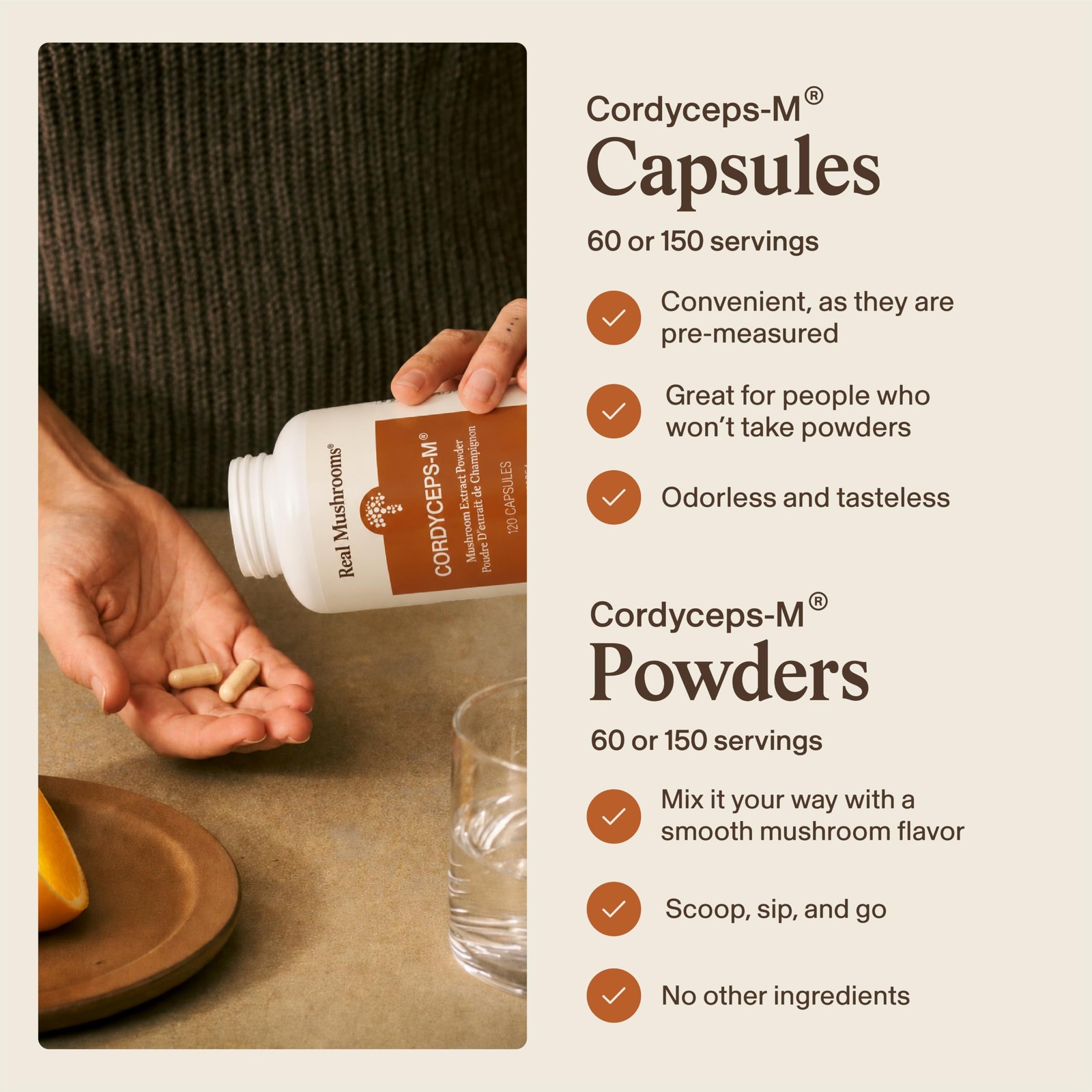 Real Mushrooms Supplement Capsules – Cordyceps 120 Count (Pack of 1), Orange