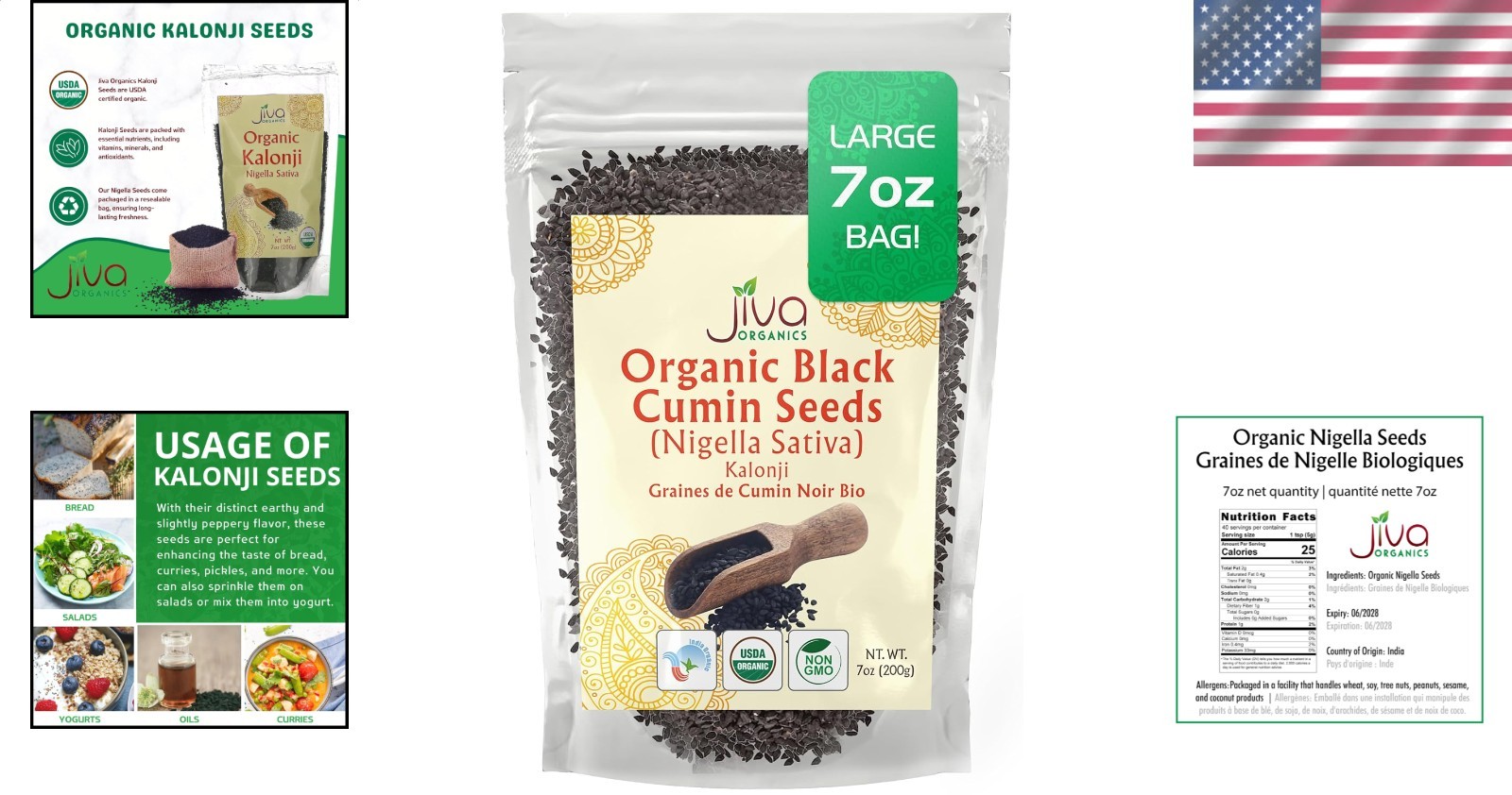 Organic Nigella Seeds Jiva 7oz Pure Black Seed Kalonji Sproutable Fresh
