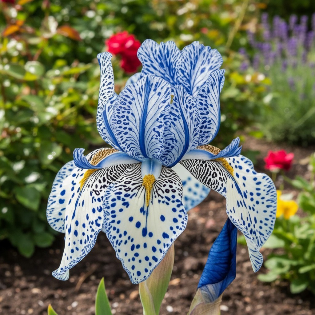 45 Blue Porcelain Bearded Iris Seeds – White & Blue Spotted Petals