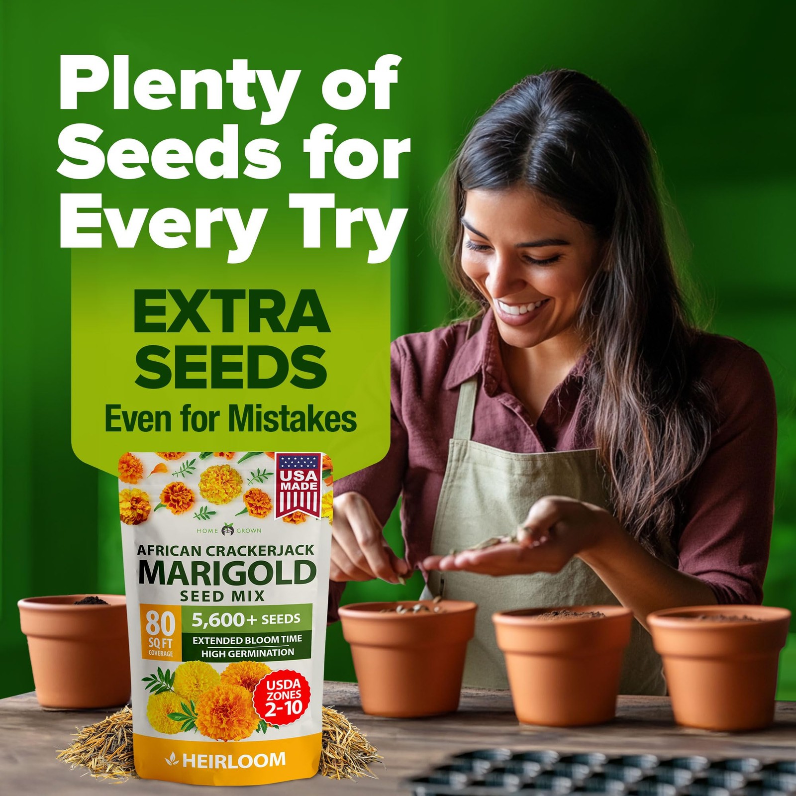 HOME GROWN Marigold Seeds Bulk Mix – 5600+ Crackerjack 1-Pack, Multi