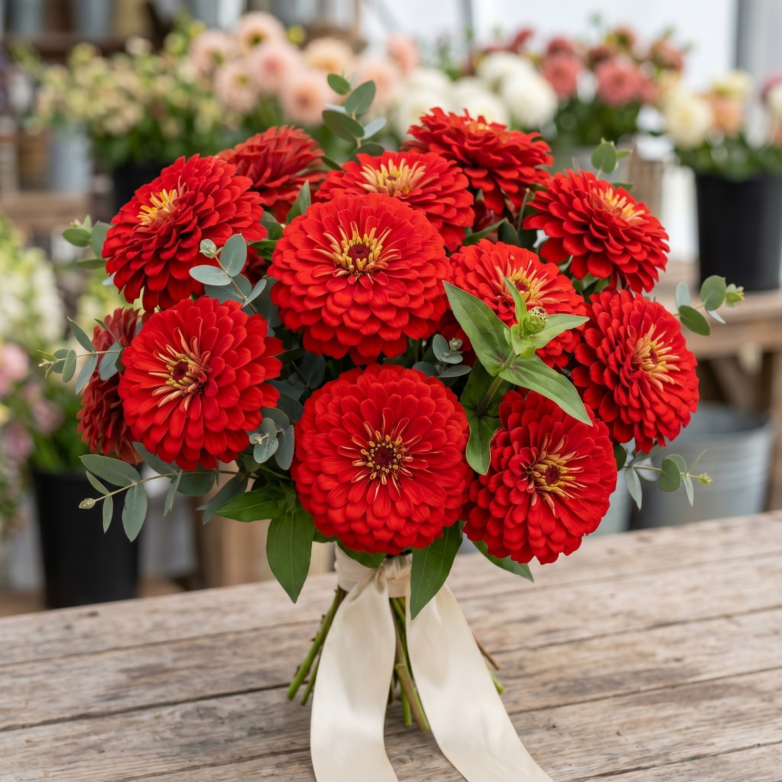 Zinnia GIGANTICA CRIMSON 5″+ Florist Double Blooms Tall Cut Flowers USA 50 Seeds