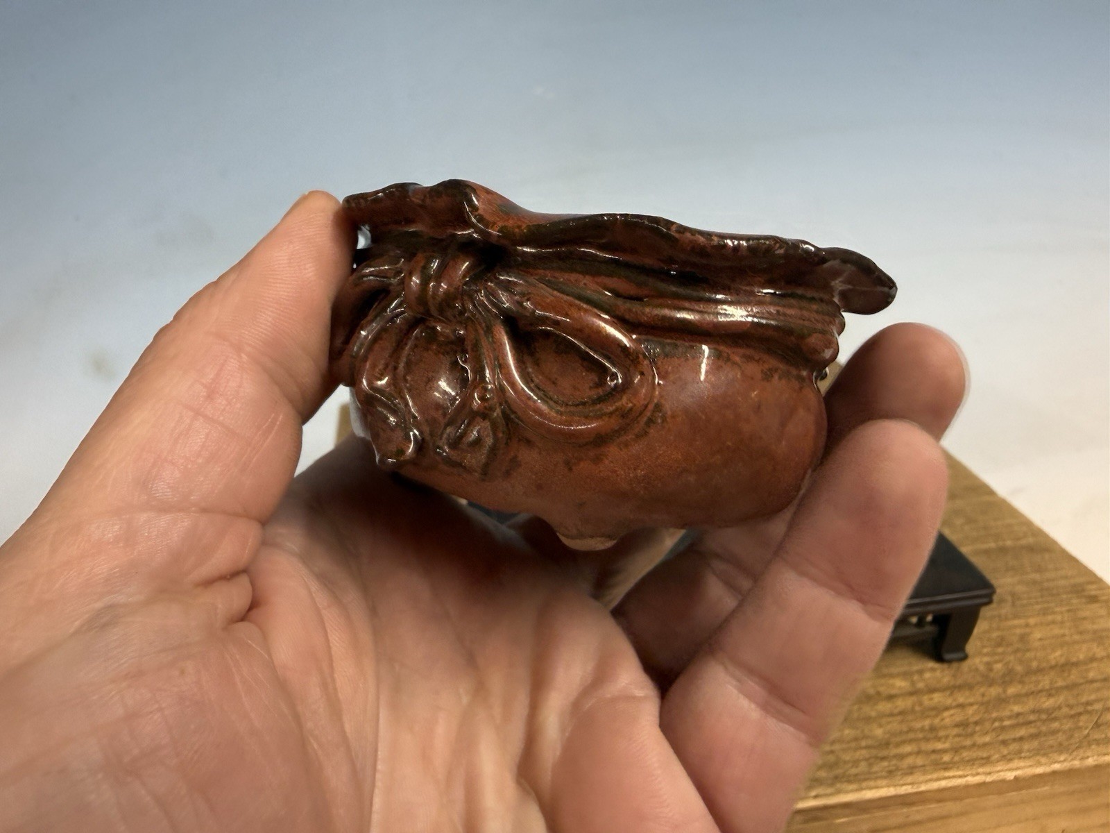 Japanese Unknown Maker Shohin Bonsai Tree Pot 3 1/8 By 1 3/4” Red Basket Glaze