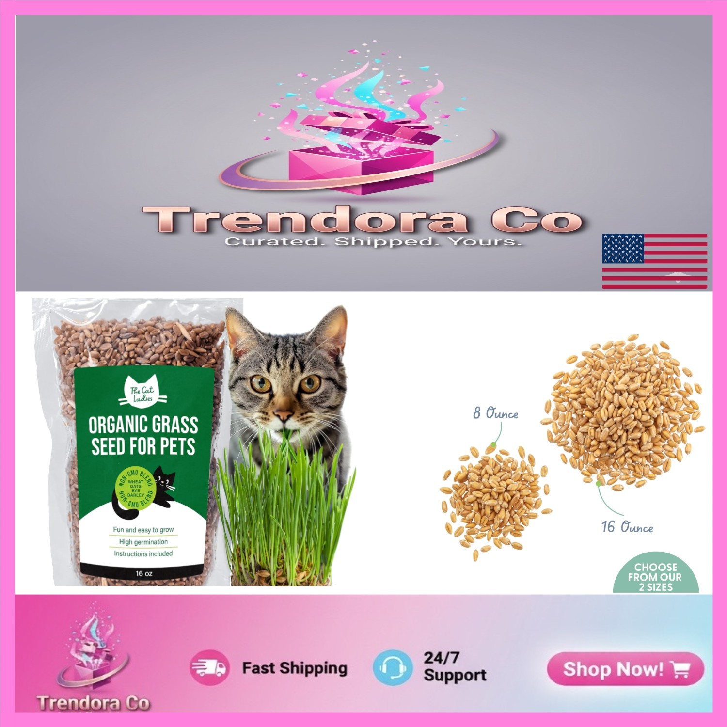 Pet-Friendly Organic Cat Grass Seeds – Grow Fresh Treats -Round 16oz