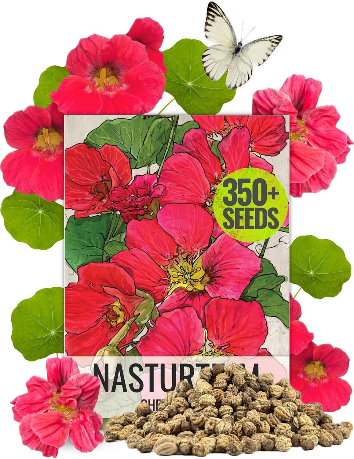 Nasturtium Seeds Cherry Rose Variety 350+ Seeds Tropaeolum