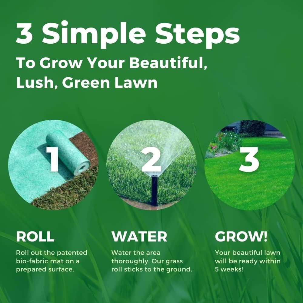 Roll Year-Round Green Grass Seed Mixture Mat Roll For Lawn 50 FT Quick PROVEN