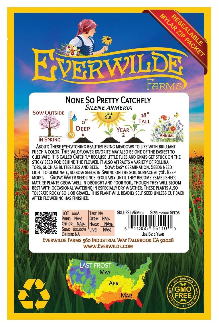 2000 None So Pretty Catchfly Wildflower Seeds – Everwilde Farms Mylar Packet