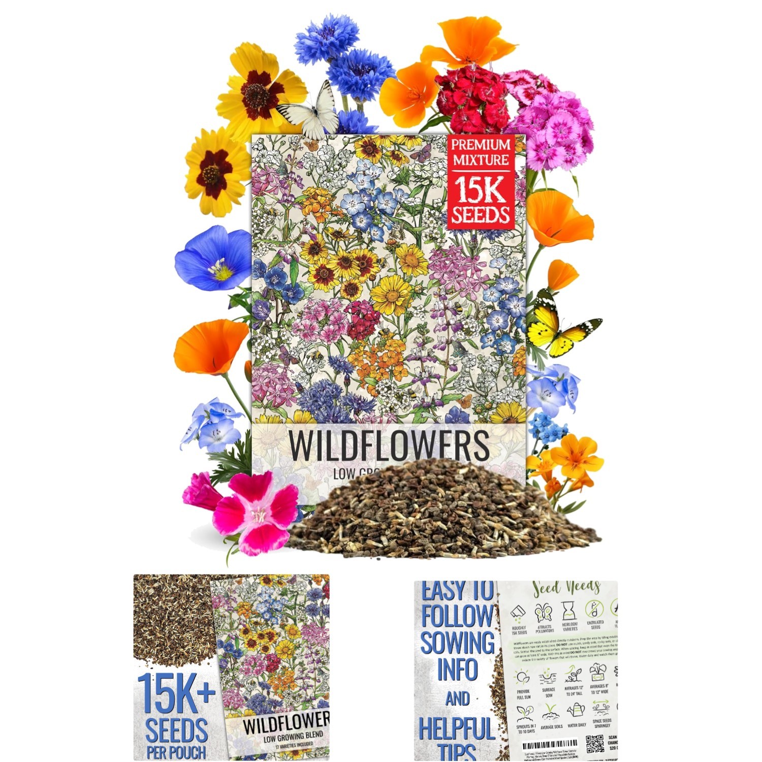 Resealable 1oz Wildflower Seed Pack – Attracts Butterflies & Pollinators