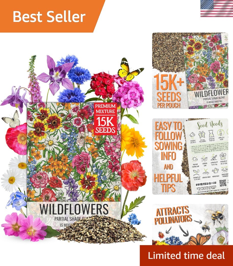 1 Ounce Wildflower Seeds Mix – Attracts Pollinators, Vibrant Colors, Non-GMO