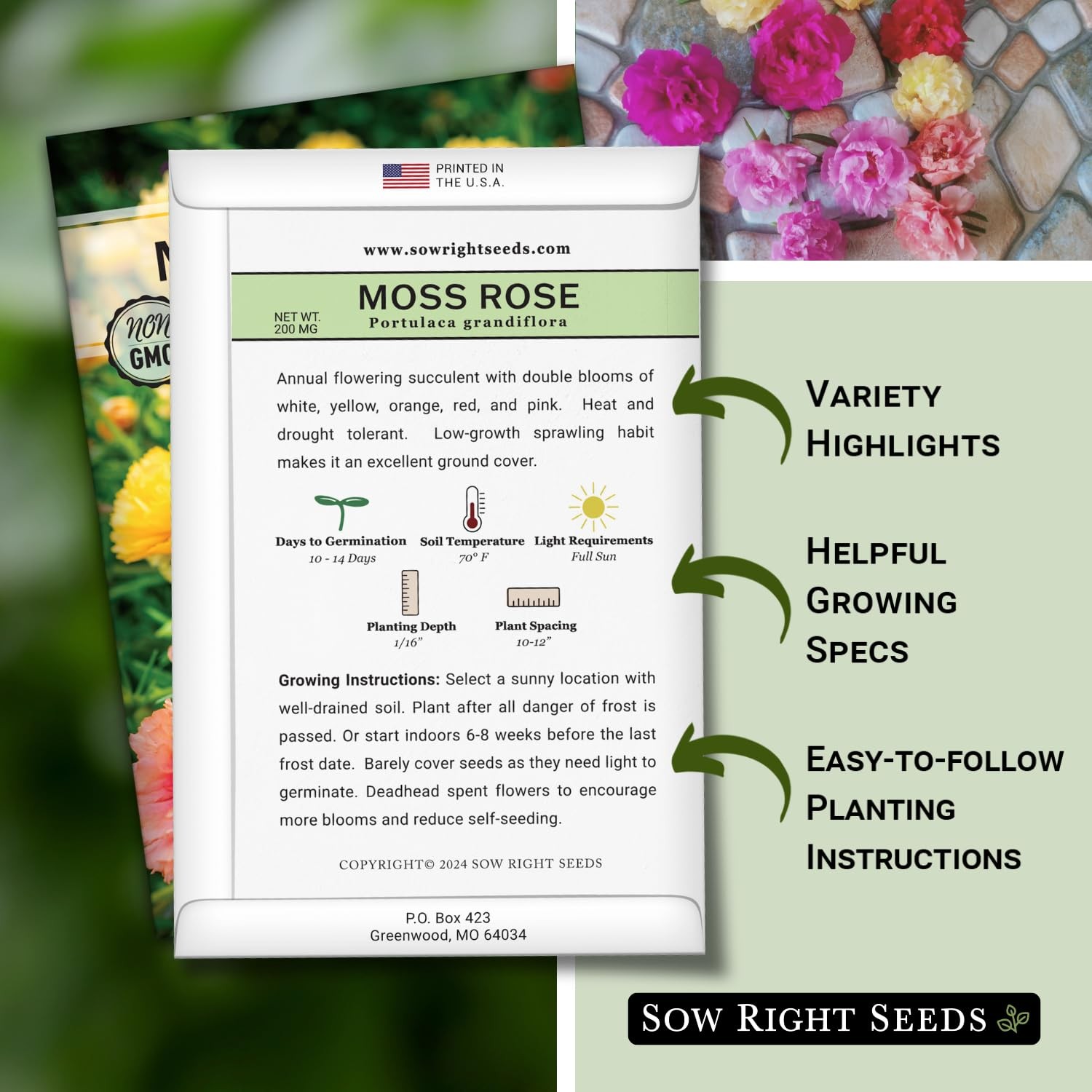 Sow Right Seeds – Moss Rose for Planting – Portulaca Grandiflora Mix