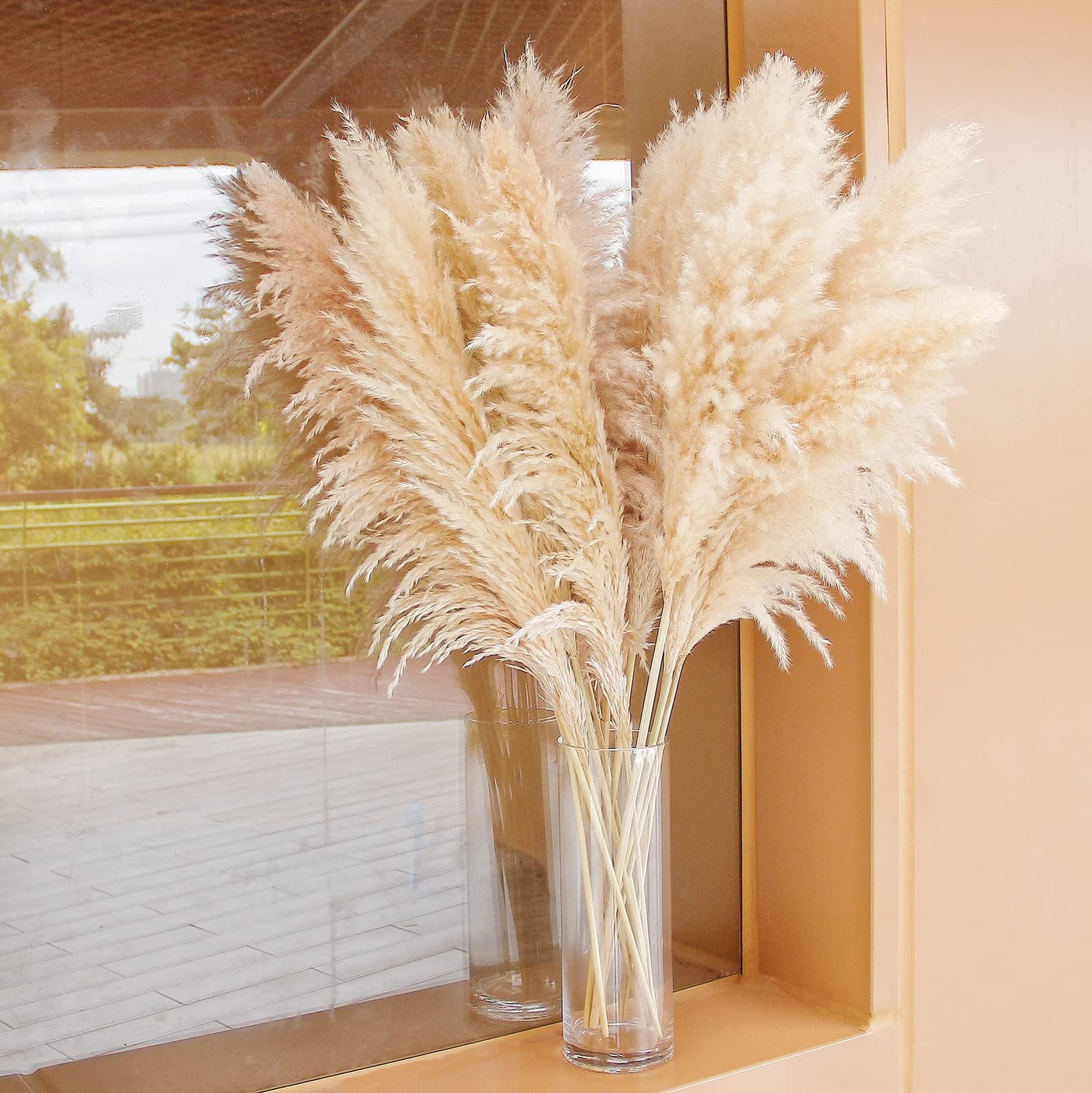 46″ inch 10 Stems Natural Pampas Grass Decor Tall, Pompas Grass, Tall Beige
