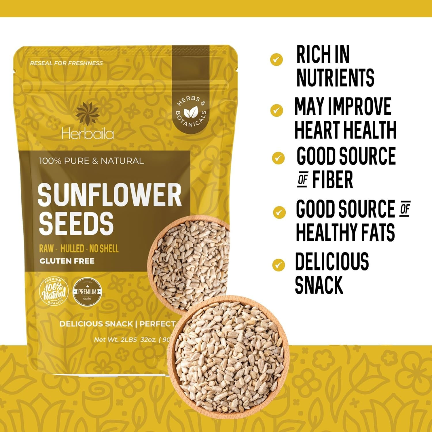 Sunflower Seeds Raw 2Lbs – Unsalted Sunflower Seeds to Eat – Shelled Sunflowe…