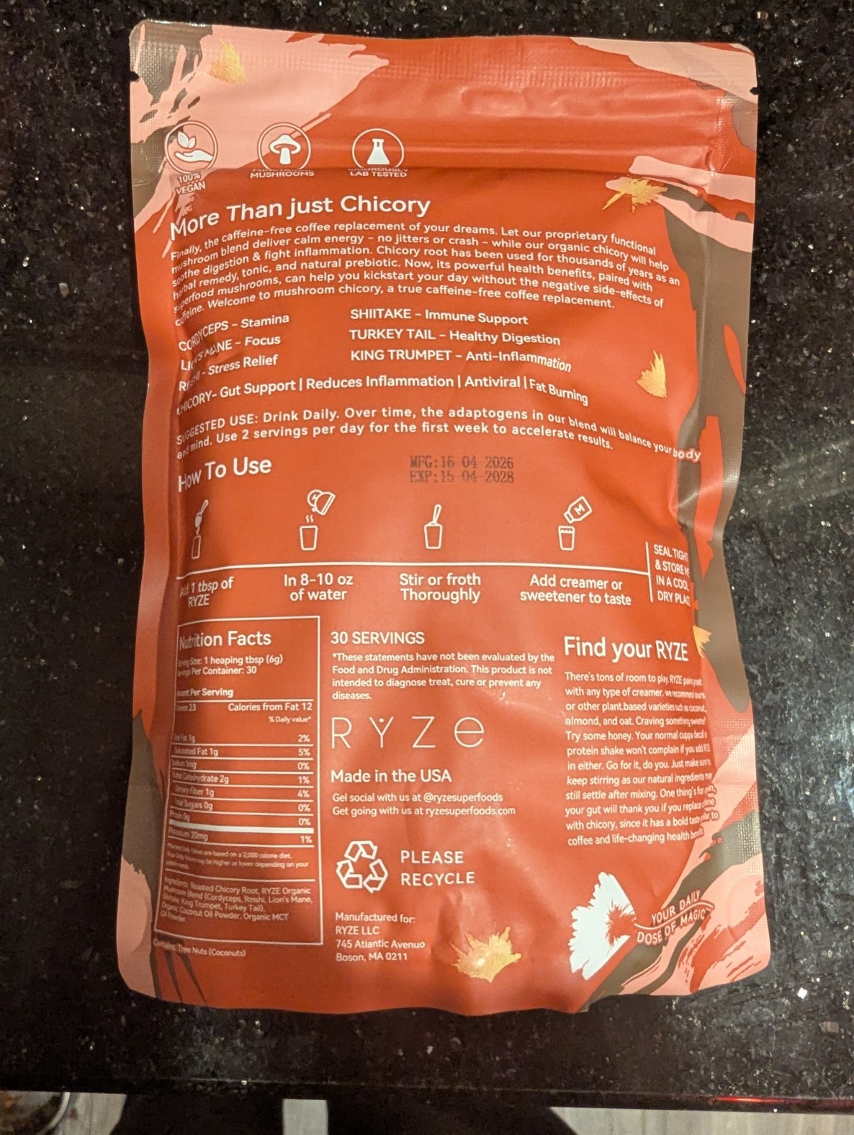 (1) Mushroom Chicory Coffee 6 Organic Mushrooms Keto Decaf Energy Focus EXP 4/28