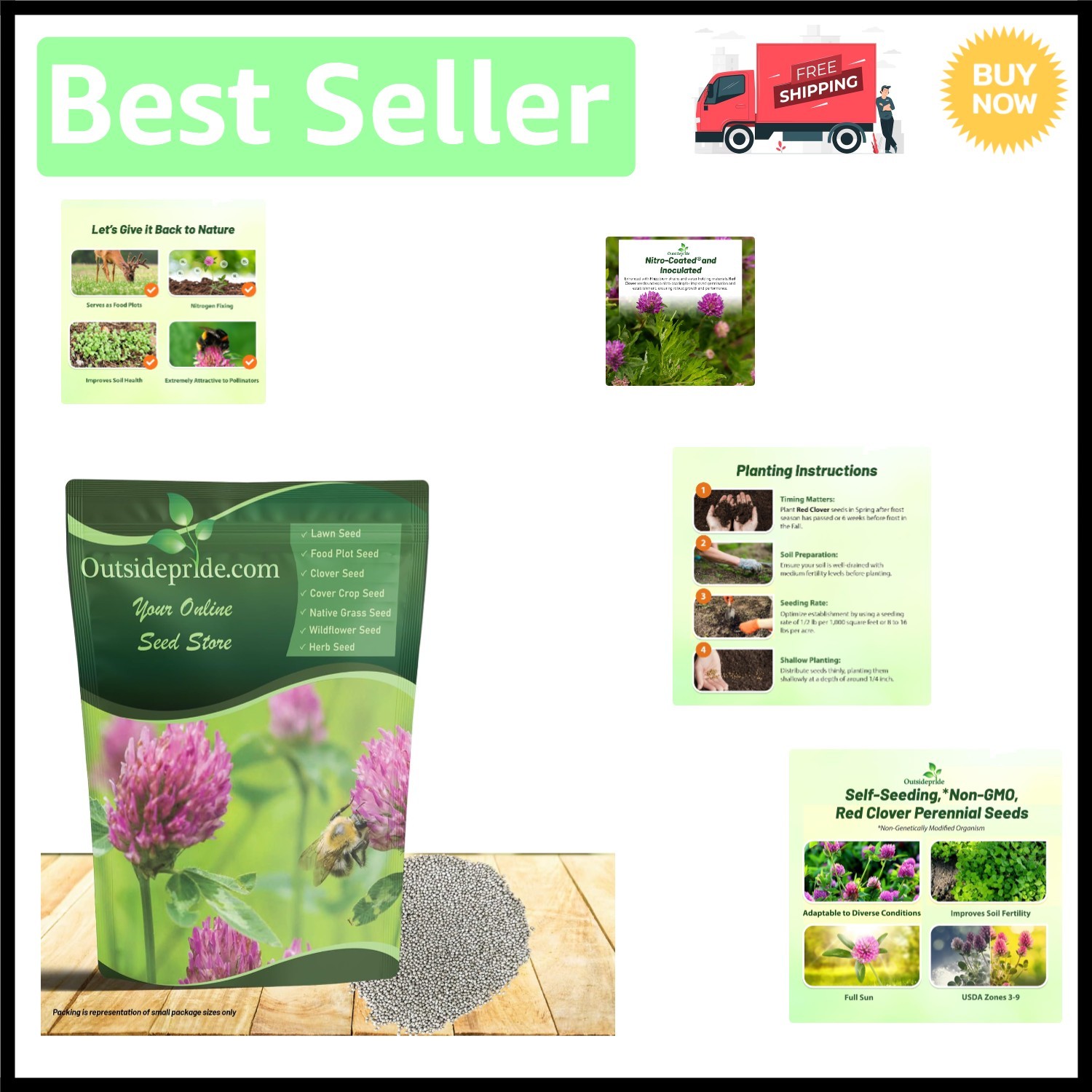 Inoculated Red Clover Seeds 2 lbs – Boost Soil Fertility & Attract Pollinators