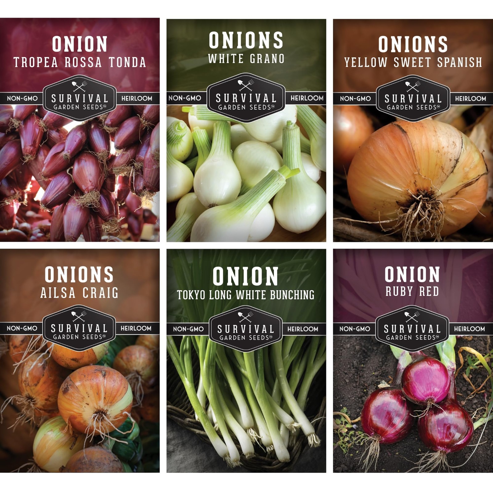 Onion Seeds for Planting – 6 Variety Pack Collection | Ruby Red, Multicolor
