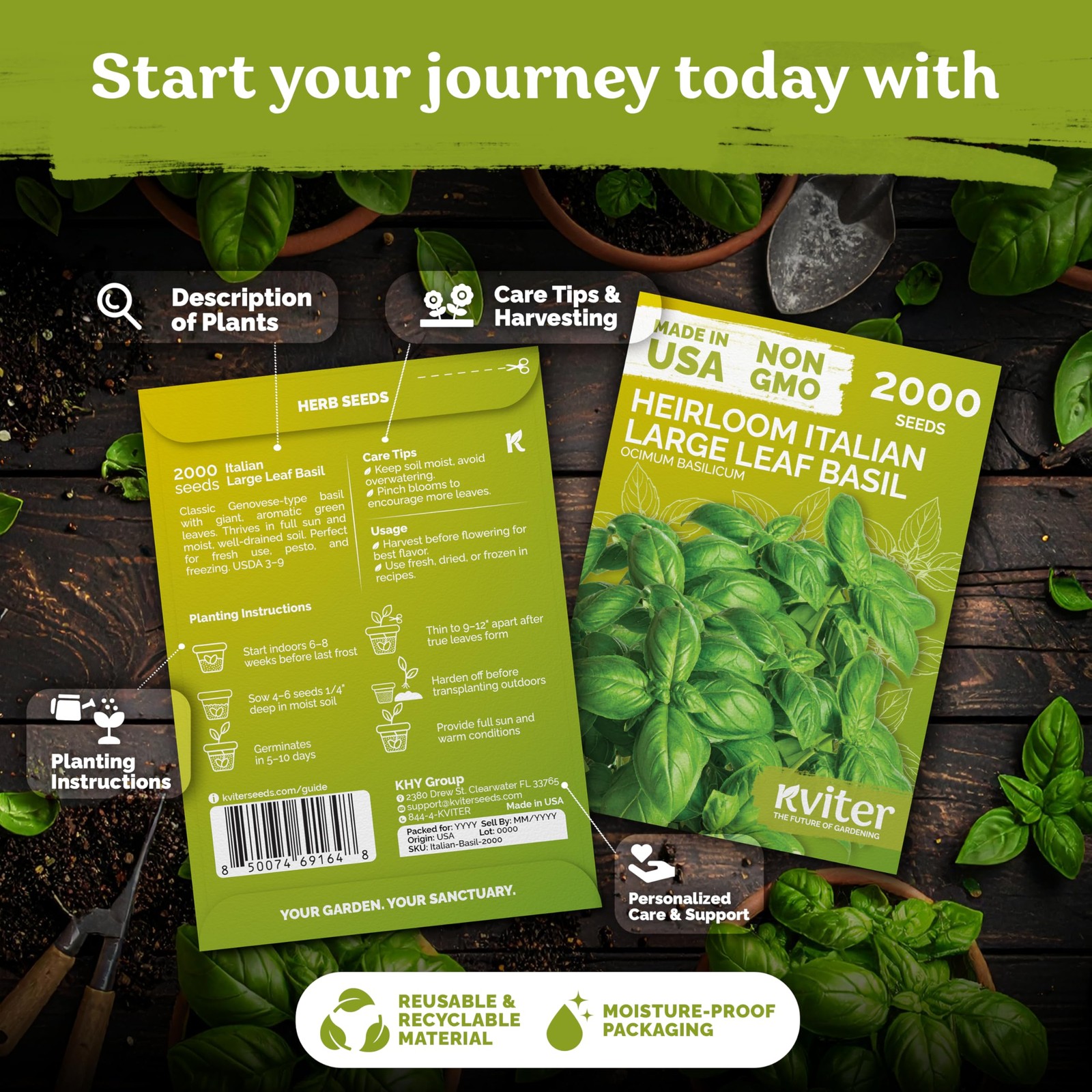 KVITER 2000 Italian Basil Seeds for Planting (Ocimum basilicum)