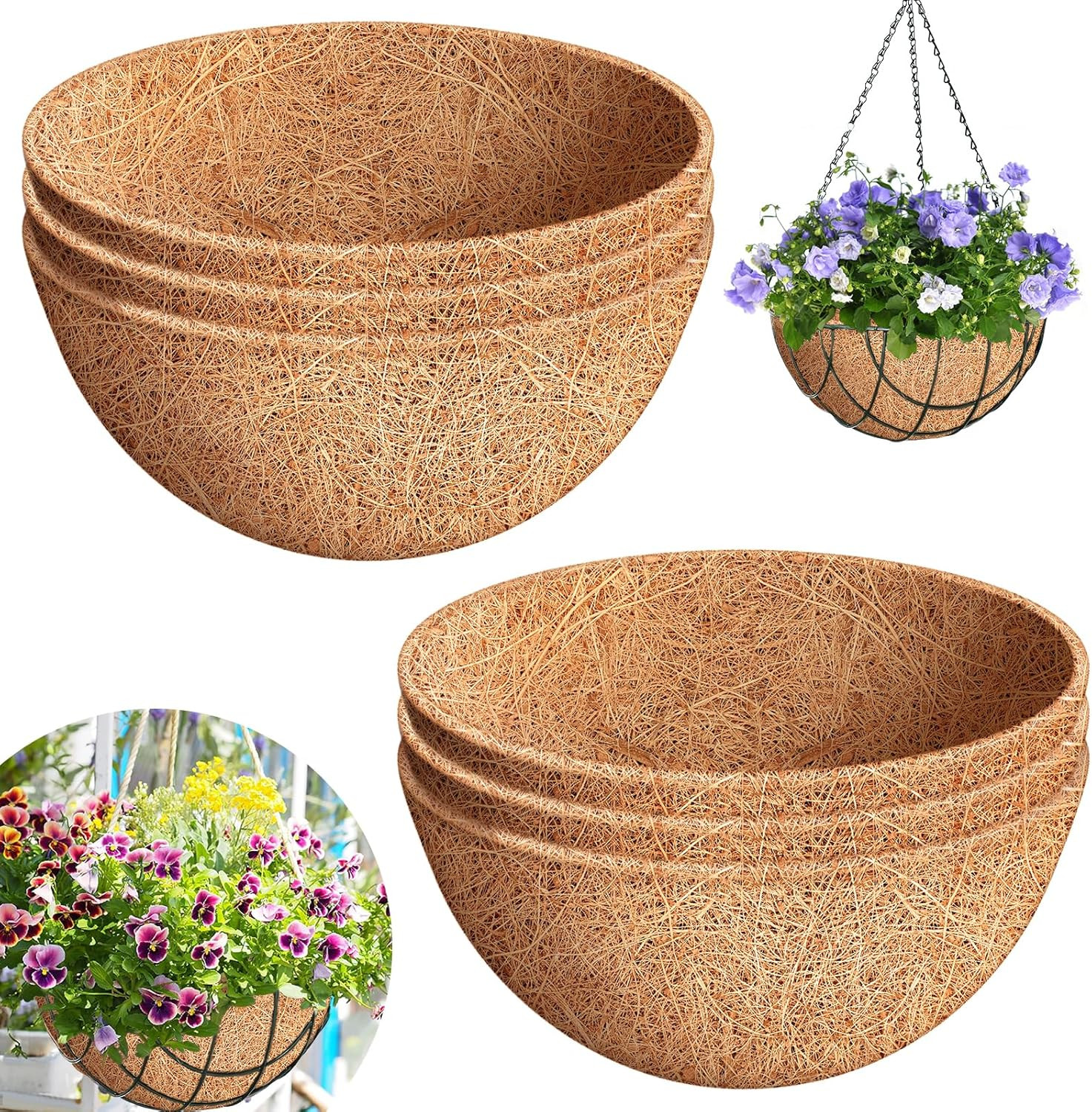 6 Pack 14 Inch round Coco Liners Replacement, 100% Natural Coconut Coir Liners f