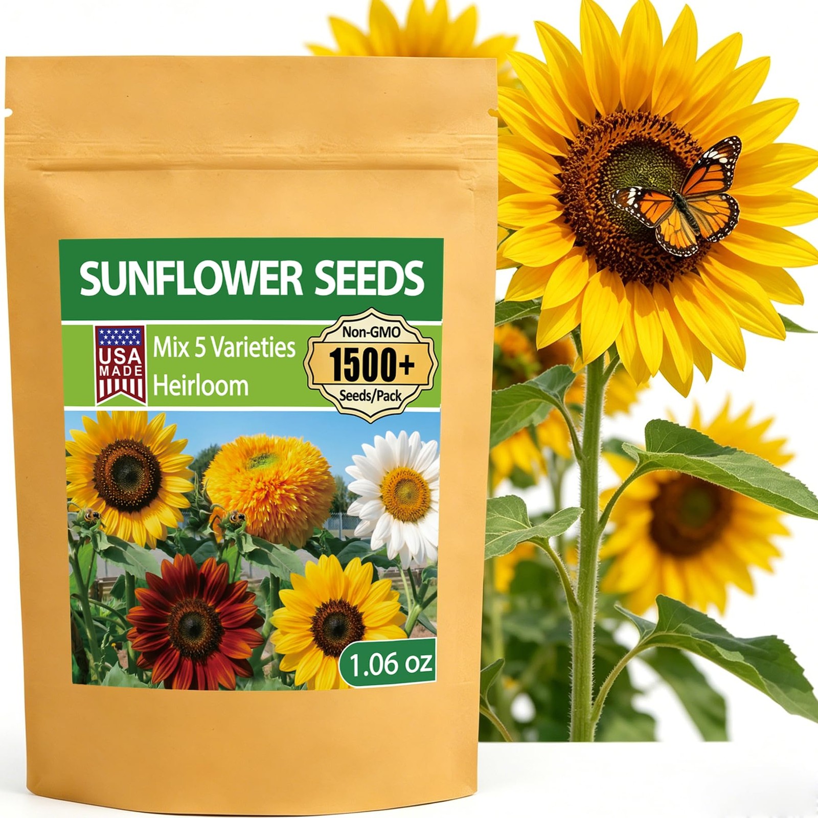 LUOJIBIE Sunflower Seeds 5 Varieties Mixed, 1500+ Seeds, Mix