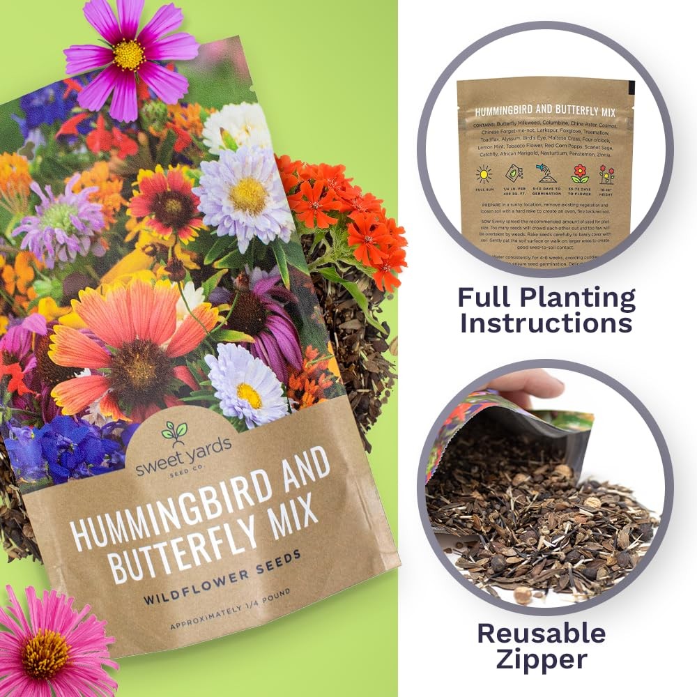 Bulk Wildflower Seeds Butterfly and Humming Bird Mix – 1/4 Pound Bag – Over 3…