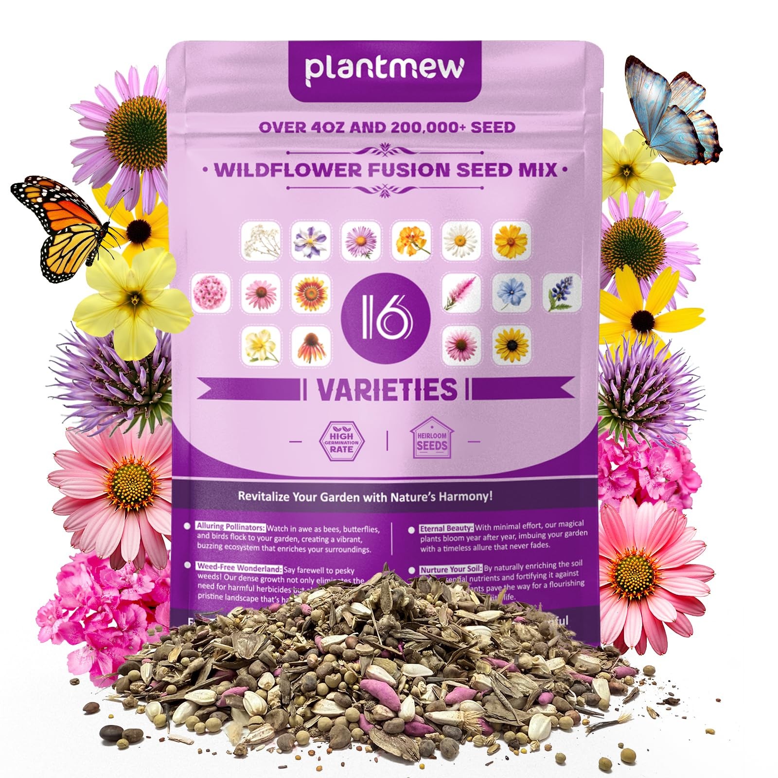 200,000+ Wildflower Seeds [4oz] 16 Variety 16 Perennial Mix, green