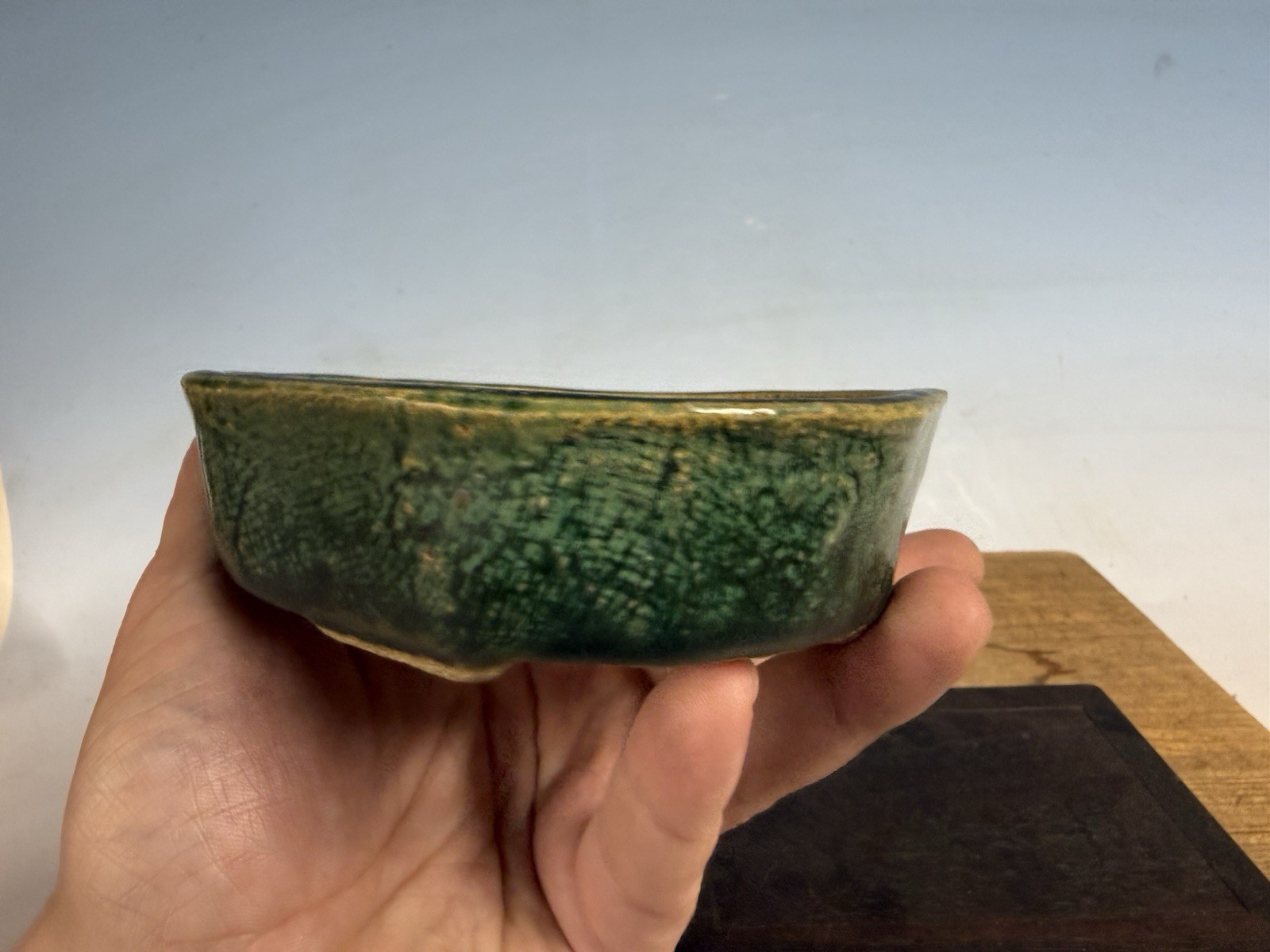 Japanese Unknown Maker Shohin Bonsai Tree Pot 6 1/4” Green Glazed