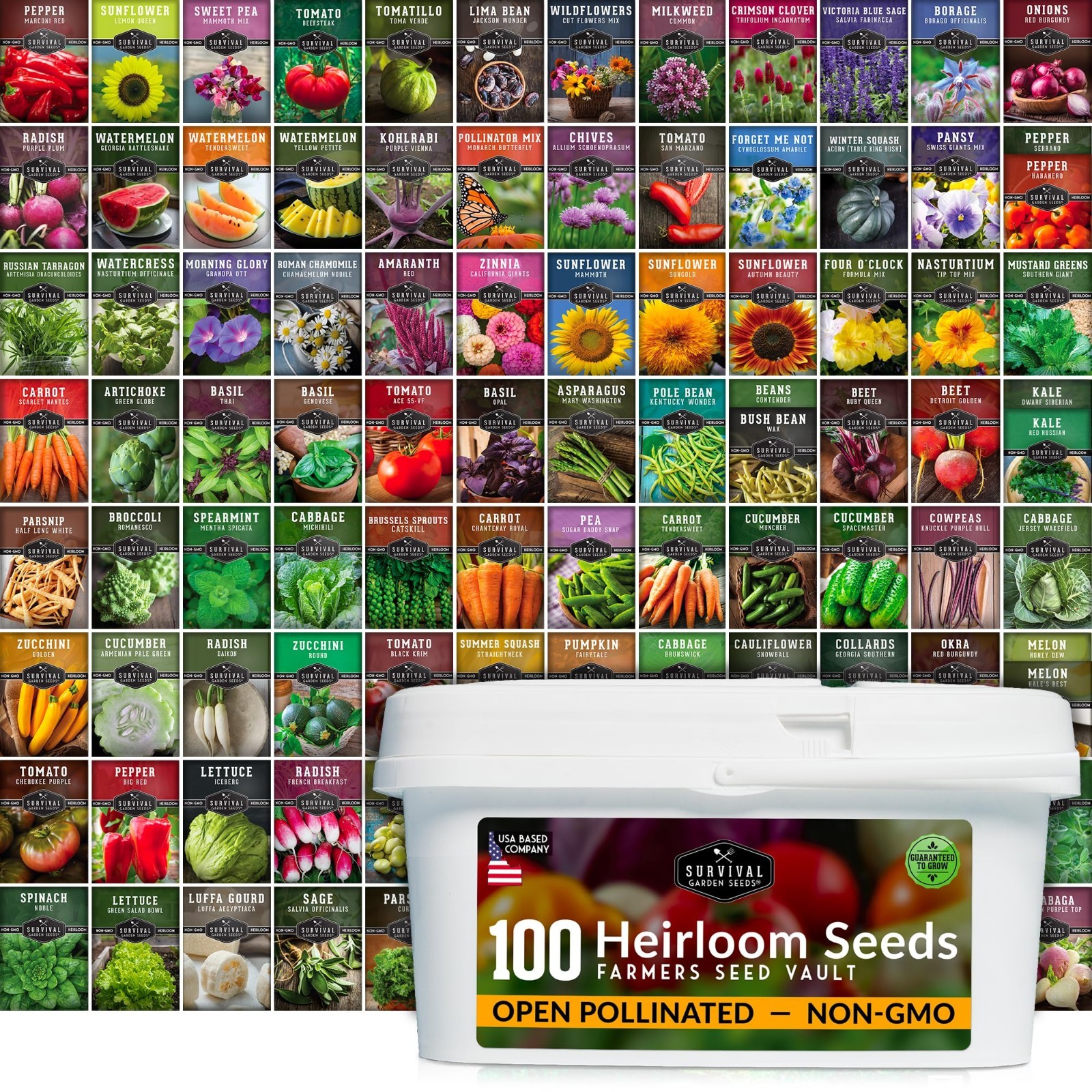 Heirloom Vegetable Seed Vault – 100 Non-GMO Seeds for Emergency Gardening Kit